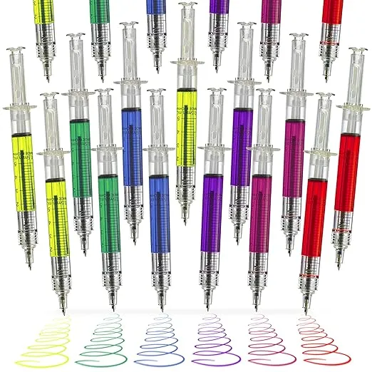 Kicko Syringe Pens - 24 Pack Multi-Color Syringe Pen - 6 Color Ink Variety - for