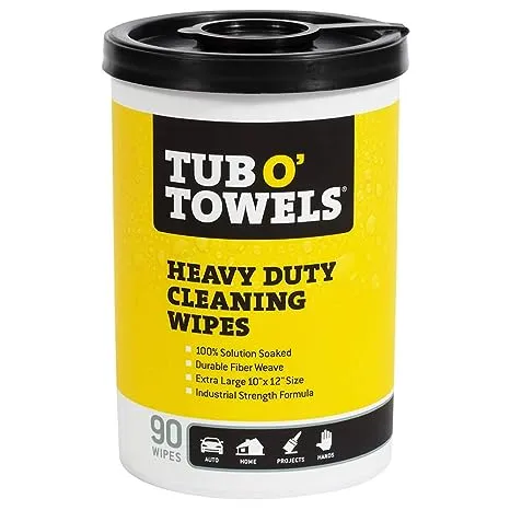 Tub O' Towels Heavy Duty Cleaning Wipes, Refill Pack for 90-Count Canister, 10" x 12"