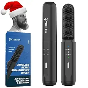 VIKICON Beard Straightening Heat Brush for Men: Cordless and Hair Black 