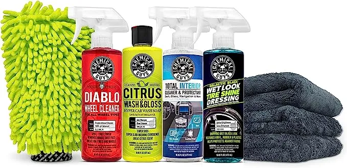 Chemical Guys HOL357GB Clean & Shine Car Wash Starter Kit Plus - Safe for Cars, Trucks, Motorcycles, SUVs, Jeeps, RVs & More (8 Items, Including 4 16 oz. Car Detailing Chemicals)