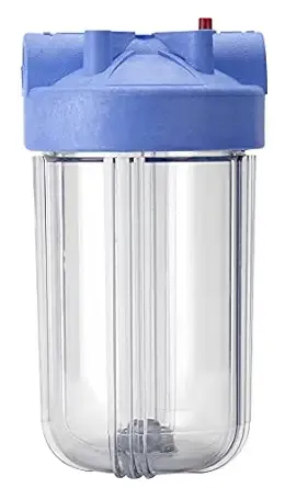 Pentair Pentek 166219 Big Clear Filter Housing, 1" NPT #10 Whole House Heavy Duty Water Filter Housing with Pressure Relief Button, 10-Inch, Blue/Clear