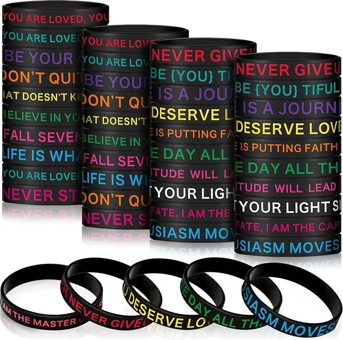 Sumind 60 Pieces Motivational Quote Rubber Wristbands Colored Inspirational Silicone Bracelets Stretch unisex Wristbands for Women Men