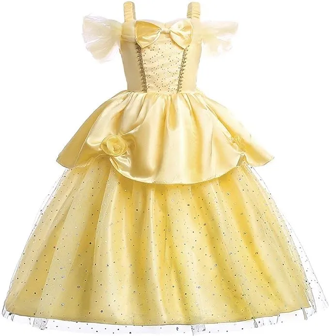 Belle Princess Costume Girls Party Dress Kids Christmas Halloween Cosplay Beauty