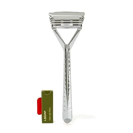 Leaf Shave | Leaf Razor, Chrome - Eco-Friendly Razor for Women & Men, Multi-Blade, Pivoting Head Razor with Stainless Steel Blades; Recommended for Body Shaving and Head Shaving