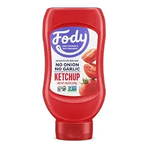 Fody Foods Vegan Tomato Ketchup | Low FODMAP Certified | Gut Friendly No Onion No Garlic | IBS Friendly Condiment | Squeeze Bottle | All Natural Gluten Free Non GMO | 16.8ozFody Foods Vegan Tomato Ketchup | Low FODMAP Cert…