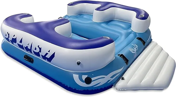 SereneLife 4-Person Floating Island Raft with Cup Holders