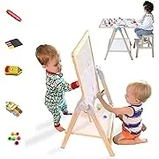 QZMTOY Kids Art Easel, Deluxe Standing Easel Set, Adjustable Art Table, Magnetic Dry Erase Board&Chalkboard Double Sided Stand, 360°Rotating Drawing Easels with Art Supplies, Adjust Height 28-39inQZMTOY Kids Art Easel, Deluxe Standing Easel Set, A…