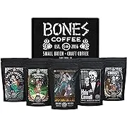 Bones Coffee Company New Flavors! Favorite Flavors Sample Pack | Pack of 5 Assorted Whole Coffee Beans | Low Acid Medium Roast Gourmet Coffee