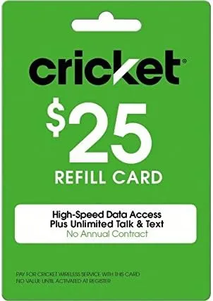 Cricket Refill Card $25 Cricket Wireless Refill Card $25