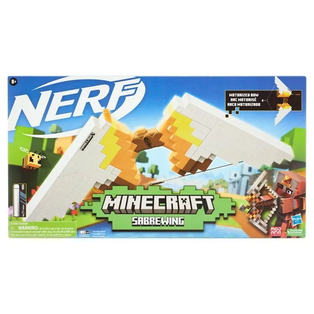 NERF Minecraft Sabrewing Motorized Blaster Bow, 8 Elite Darts, 8-Dart Clip, Electric Full Auto Toy Foam Blasters, Minecraft Toys for 8 Year Old Boys and Girls and Up