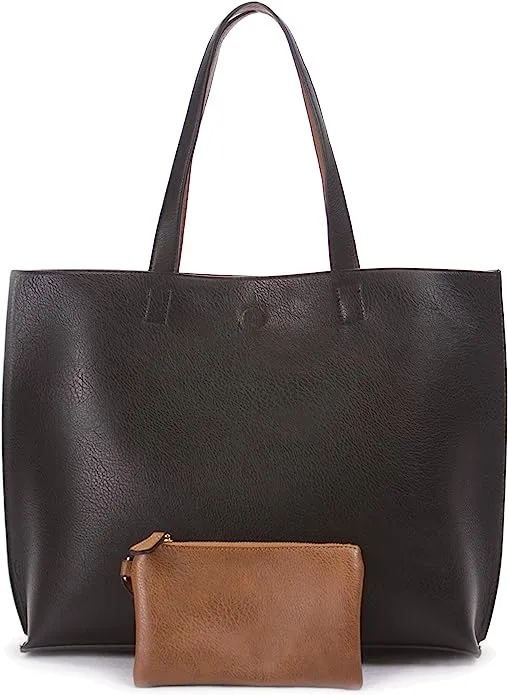 Overbrooke Reversible Tote Bag - Vegan Leather Womens Black/Light Brown 