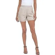 Hde Womens High Waisted Linen Blend Shorts with Pockets Gray Beige / Medium