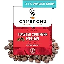 Cameron's Coffee Roasted Whole Bean, Flavored, Toasted Southern Pecan, 4lb (Pack of 1)