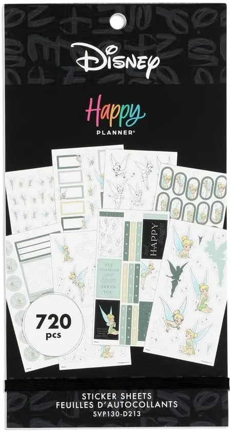 Happy Planner Disney Sticker Set for Planners, Journals, and More, Disney Scrapbooking Supplies, Easy-Peel Stickers, Tinkerbell Find Your Wings Theme, Classic Size, 30 Sheets, 720 Total Stickers