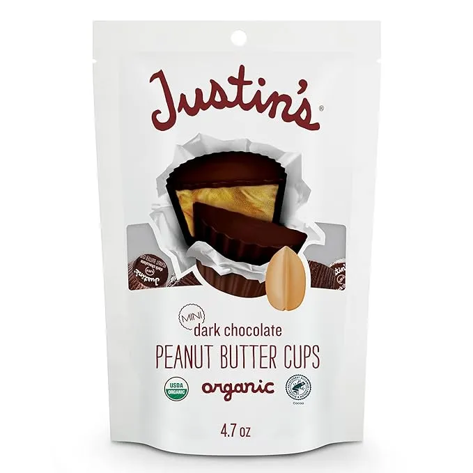 JUSTIN'S Organic Mini Dark Chocolate Peanut Butter Cups, 4.7 Ounce Bag (6 Pack)