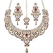 Touchstone Indian jewelry set for women bollywood gold jewellery wedding outfits necklace sets earrings bridal maang tikka fancy costume girls big desi accessories rhinestone in gold or silver tone