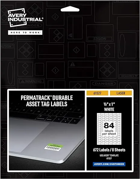 Avery PermaTrack Destructible Asset Tag Labels Laser Printers 0.5 x 1 White 84/sheet 8 Sheets/Pack