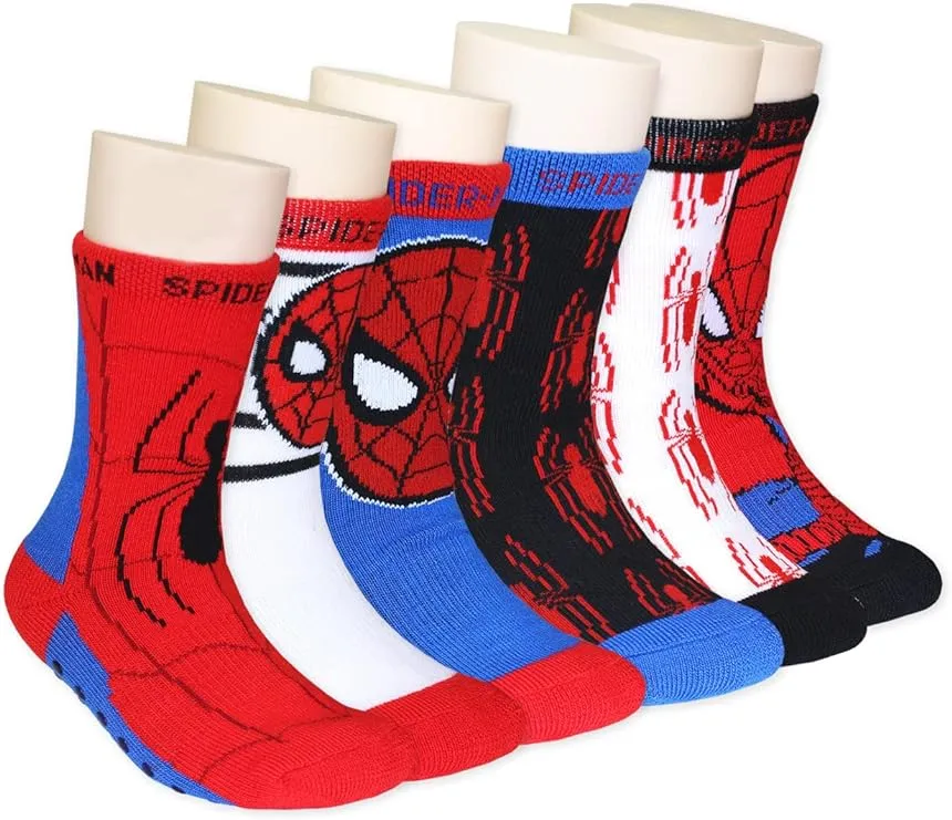 Super Hero Adventures Spider-Man Boys 6 pack Socks with Grippers (4T-5T, Red/Blue)