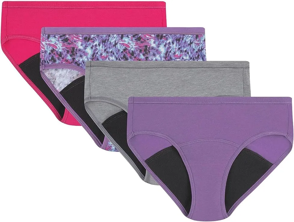 Hanes® Girl's Period Underwear, Comfort Period.™ Hipster Panty, Moderate Protection Period Panties, 4-Pack