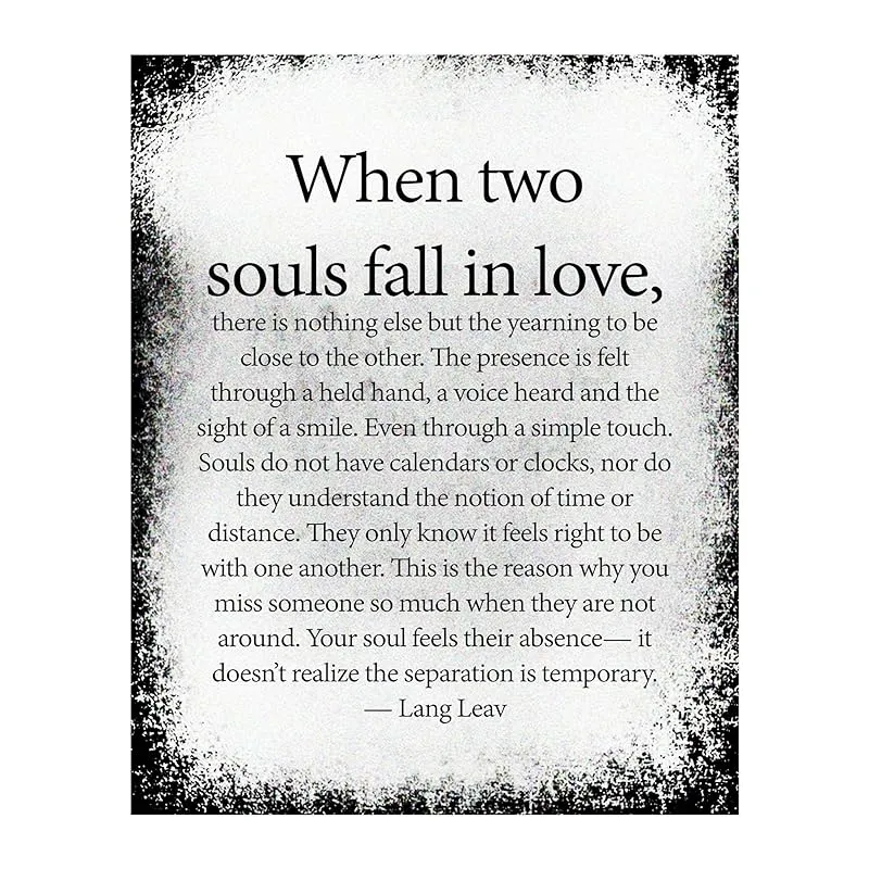 Lang Leav Love Quotes Wall Decor- When Two Souls Fall in Love- Love Wall Art - Soulful Romantic Wall Decor Print, Distressed Letter Design For Romantic Home Decor & Gifting Delight, Unframed- 8x10"