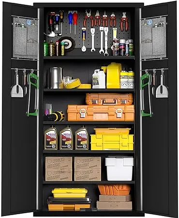 Greenvelly Metal Storage Cabinet with Wheels, 72" Black Garage Rolling Cabinet with Doors and 4 Shelves, Steel Locking Cabinets Tall Tool Lockable