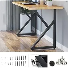 HEONITURE 28" Table Legs Desk Legs Industrial Dining Table K Shape Cast Iron Legs Computer Desk Legs Metal Table for DIY Coffee Table Black (H28”xW18”, Set of 2)(A)