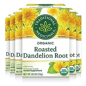 Traditional Medicinals Tea, Organic Roasted Dandelion Root, Supports Kidney Function & Healthy Digestion, 196 Tea Bags (6 Pack)