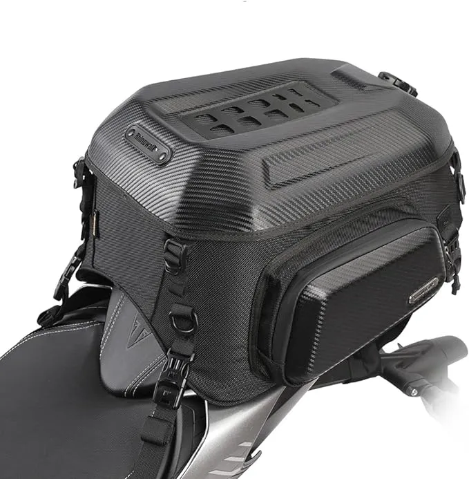 Rhinowalk Motorcycle Travel Luggage, Expandable motorcycle tail bag 35L,Waterproof All Weather/Trunk/Rack Bag with Sissy Bar Straps-Carbon Black