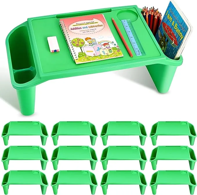 12 Pack Kids Lap Table Tray Portable Activity Table with 3 Storage Compartments Lap Top Desk Tray for Toys Coloring Books Tablets Games Snacks, Suitable for Children Aged 3+ (Green)