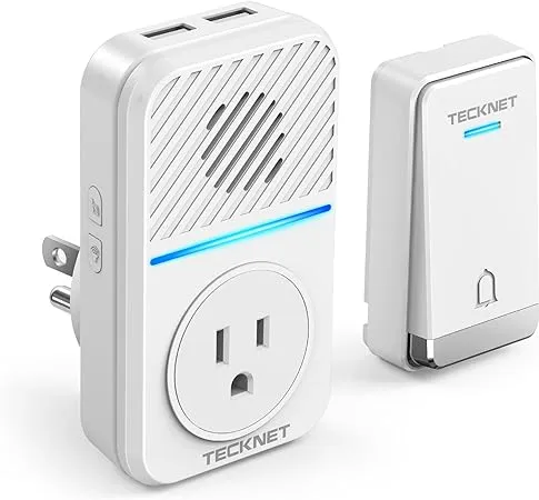 TECKNET Self-Powered Wireless Doorbell with 2 USB Ports