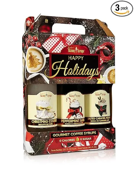 Skinny Syrups Happy Holidays Gourmet Coffee Syrup Trio Peppermint Bark Jordan's