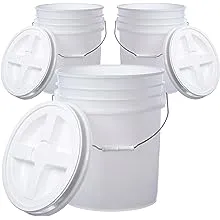 Hudson Exchange 5 Gallon (3 Pack, Natural) Bucket Pail Container With, Food Grad