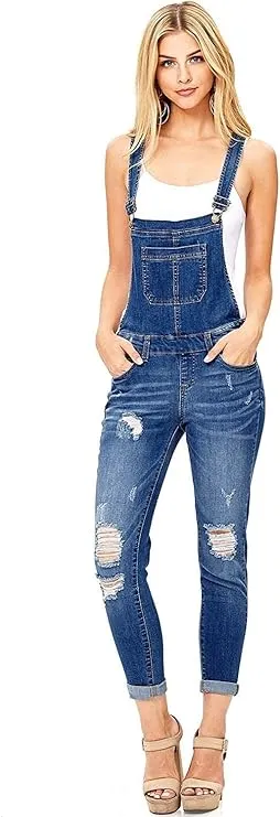 Wax Women&#039;s Juniors Ankle Length Skinny Leg Denim Overalls