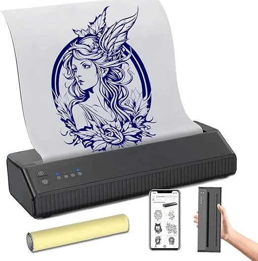 Calicon Portable Tattoo Stencil Printer, with Free 10pcs Transfer Paper, Wireless Tattoo Transfer Thermal Copier Machine Rechargeable Mini Printer, Compatible with iOS＆Android Phone ＆ iPad ＆ Laptop