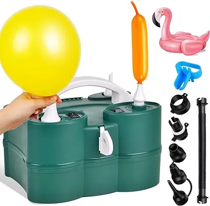 Suptree Electric Air Balloon Inflator Pump Blower Machine for Party Air Mattress Inflatables, Size: 7.48 x 5.12 x 6.5, Green