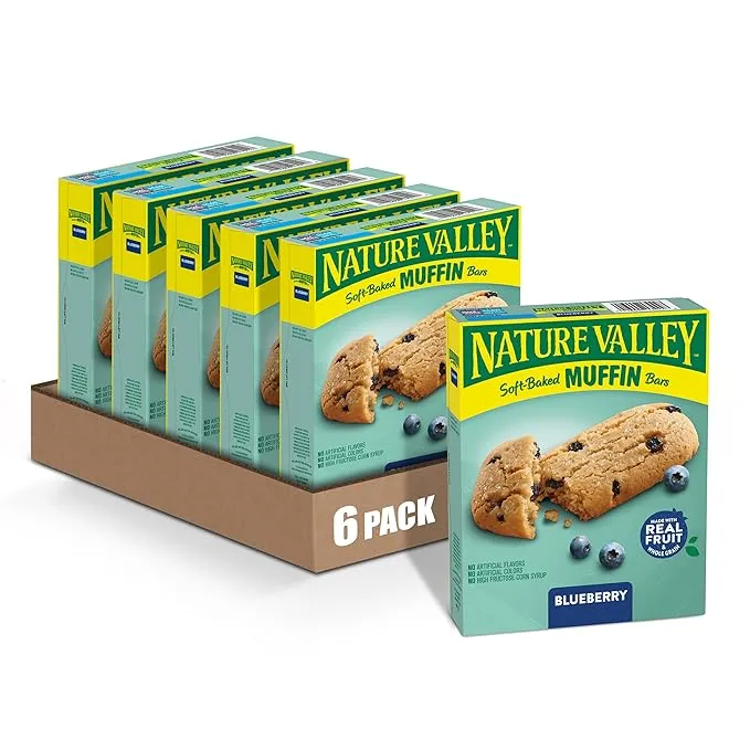 Nature Valley Soft-Baked Muffin Bars, Blueberry, Snack Bars, 1.24 oz, 5 ct (Pack of 6)