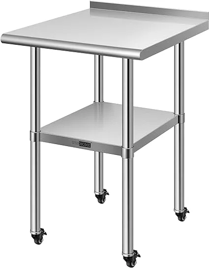 VIVOHOME 24 x Stainless Steel Work Table with Backsplash, Food Prep Commercial Table with Wheels for Restaurant, Hotel, Home and Warehouse