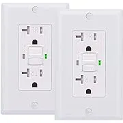 2 Pack - BRILLTECH GFCI Outlet 20Amp, UL Listed, Self-Test, Tamper Resistant Receptacle with LED Indicator, Decorator Wallplate and Screws Included, White2 Pack - BRILLTECH GFCI Outlet 20Amp, UL Listed, Se…