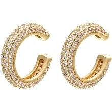 AnnBabic Ear Cuffs in 18K Gold for Women - CZ Paved Hoop Conch Cuff Earrings for Ladies,Girls - Sparkle Rhinestones Clip On Wrap Earrings Non Pierced