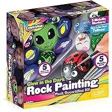 20 Rocks Glow in The Dark Rock Painting Party Kit for Kids - 20 Rocks, 5 Glow in The Dark & 12 Standart Paints, 5 Metallic Markers - Art Supplies for Kids Toy Gift Ages 6+20 Rocks Glow in The Dark Rock Painting Party Kit for K…