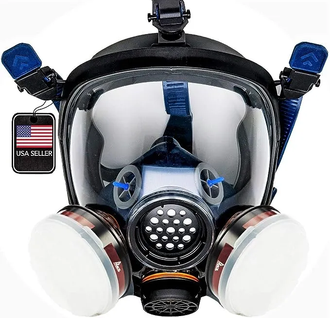 Full Face Organic Vapor, Chemical, & Particulate Respirator - 1 Year Manufacturer Warranty - Reusable Eye Protection Mask