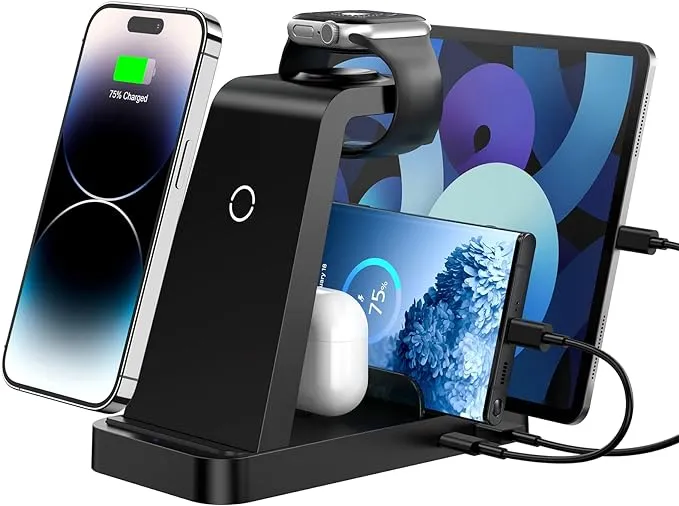 Wireless Charger for iPhone - 5 in 1 Charging Station for Multiple Devices Apple: Fast Wireless Charging Stand Dock for iPhone 14 13 12 Pro Max Apple Watch Airpods