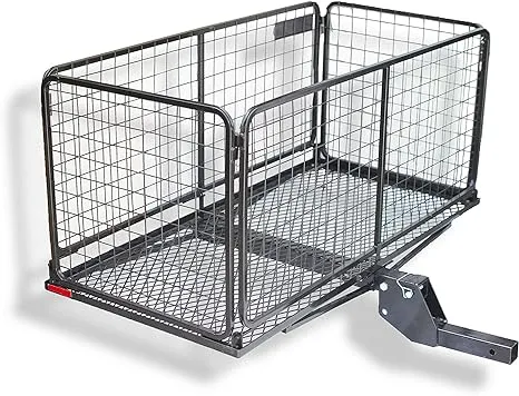 Cargo Carrier Hitch Basket, 14 cu ft, Durable/Reliable, 4" Raised Shank, One-Piece Welded Galvanized Frames, Folds Flat, and Up to The Back of The Vehicle