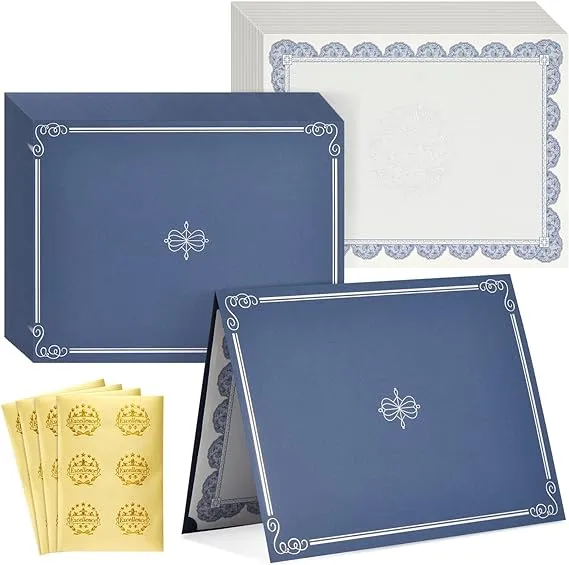 24-Pack Navy Blue Certificate Holders Kit, Includes Covers, Letter-Size Certificate Paper, and Gold Seals for Graduation, Student Awards, and Employee Recognition (72 Pcs Set)24-Pack Navy Blue Certificate Holders Kit, Includes Covers,…