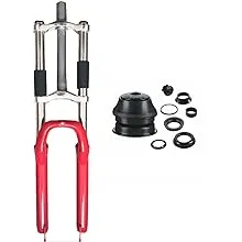 Bike Suspension Fork 26" and 1 1/8" Headset Combo,Disc Brake,Red,Bike Fork/Bicycle Forks