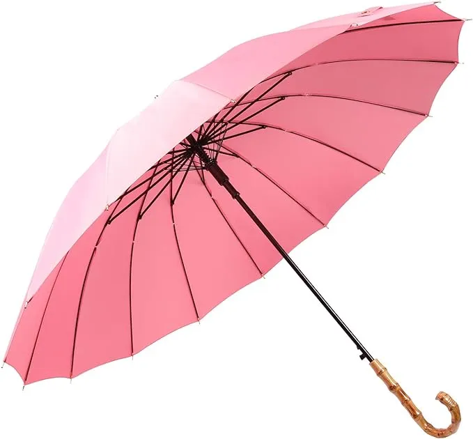 ThreeH Bamboo Stick Umbrella Auto Open Solid Color Fashionable and Simple 190t 16 Ribs,KS08