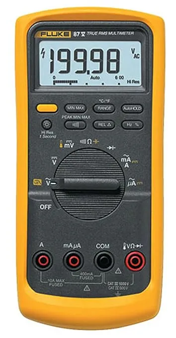 Fluke 87V Industrial Digital Multimeter, For Advanced Troubleshooting, Measures 1000 V AC/DC, Peak Min/Max, Low Pass Filter, Includes TL75 Test Leads, AC175 Alligator Clips, 80BK Temp Probe