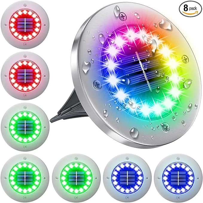 Solar Lights Outdoor with 16 Leds, 8 Pack Bright Multi-Color Solar Ground Lights