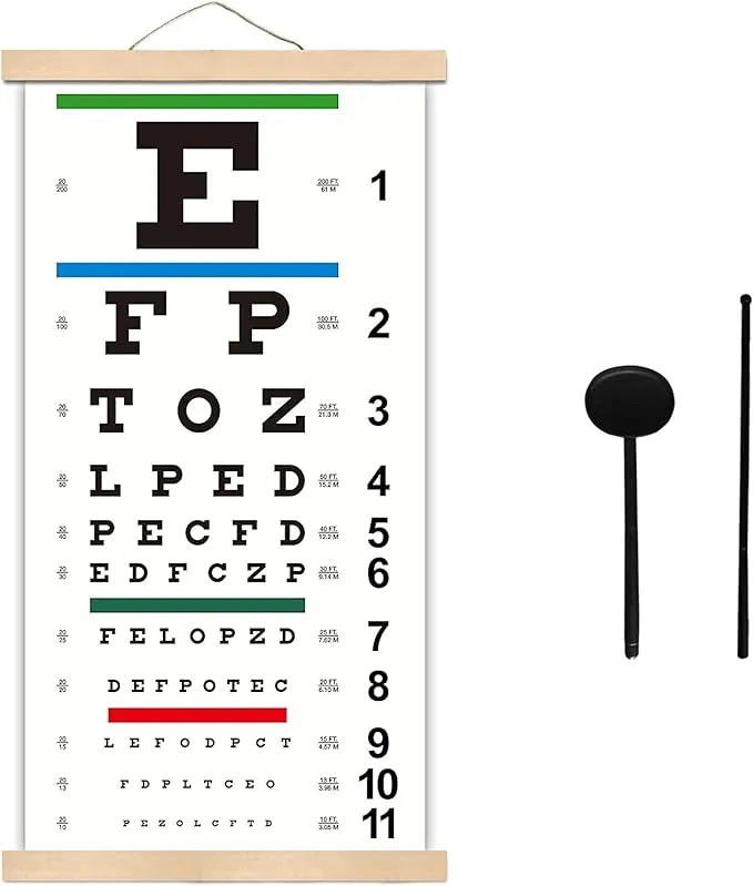 NOYOC Eye Charts for Eye Exams 20 Feet, Snellen Eye Chart with Wooden Frame for Wall Decor, 22x11 Inches Canvas Low Vision Eye Chart with Eye