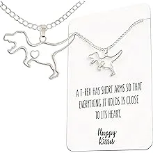 Dinosaur T-Rex Necklace with Gift Box  - Cute Pendant with Sweet and Funny Message Card - Silver Plated - Tyrannosaurus Rex